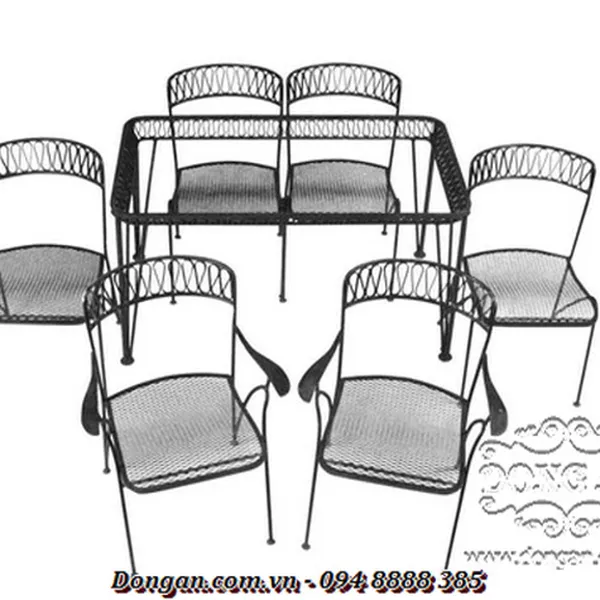 Wrought Iron Dining Set with Six Chairs by Salterini
