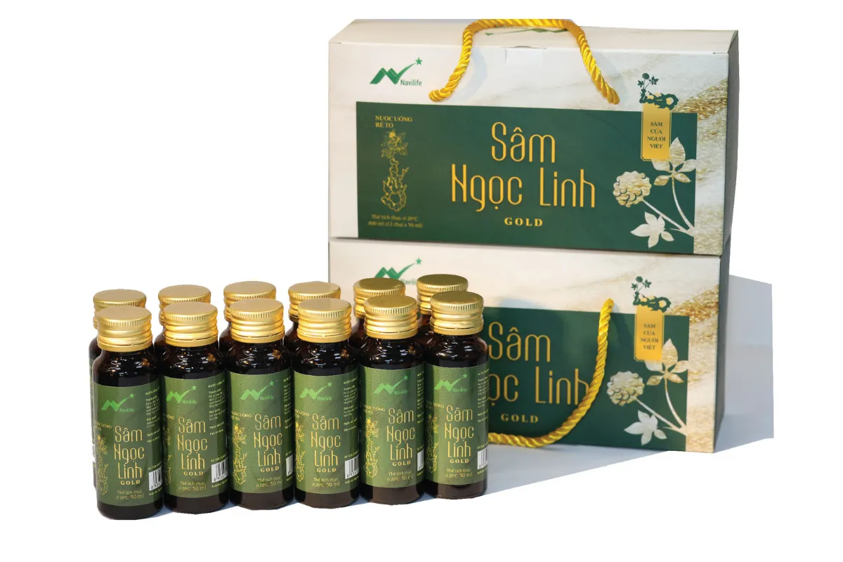 Nước uống Rễ tơ Sâm Ngọc Linh Gold - Hộp mềm 12 chai thủy tinh cao cấp