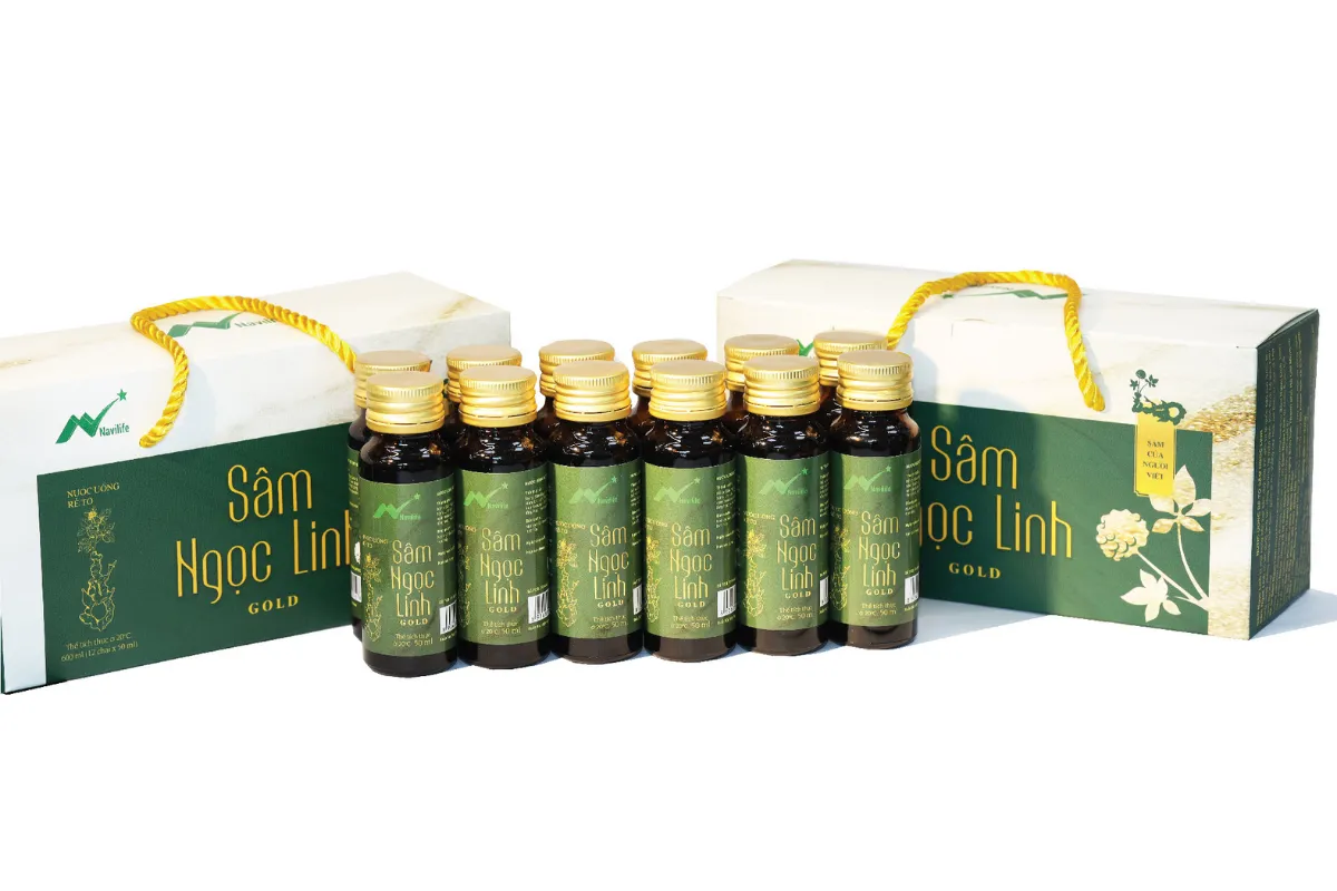 Nước uống Rễ tơ Sâm Ngọc Linh Gold - Hộp mềm 12 chai thủy tinh cao cấp