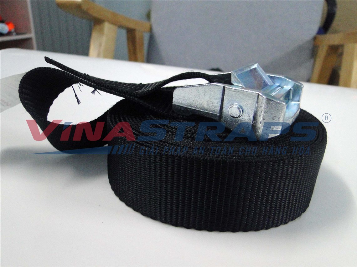 Dây chằng hàng khóa cam bản 38mmx1500kgs đen không móc Dây chằng hàng khóa cam bản 38mmx1500kgs đen không móc
