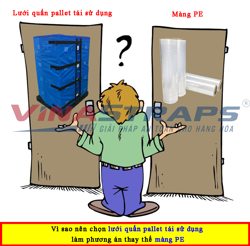 Lưới quấn pallet tái sử dụng phướng án thay thế màng PE. Lưới quấn pallet tái sử dụng phướng án thay thế màng PE.