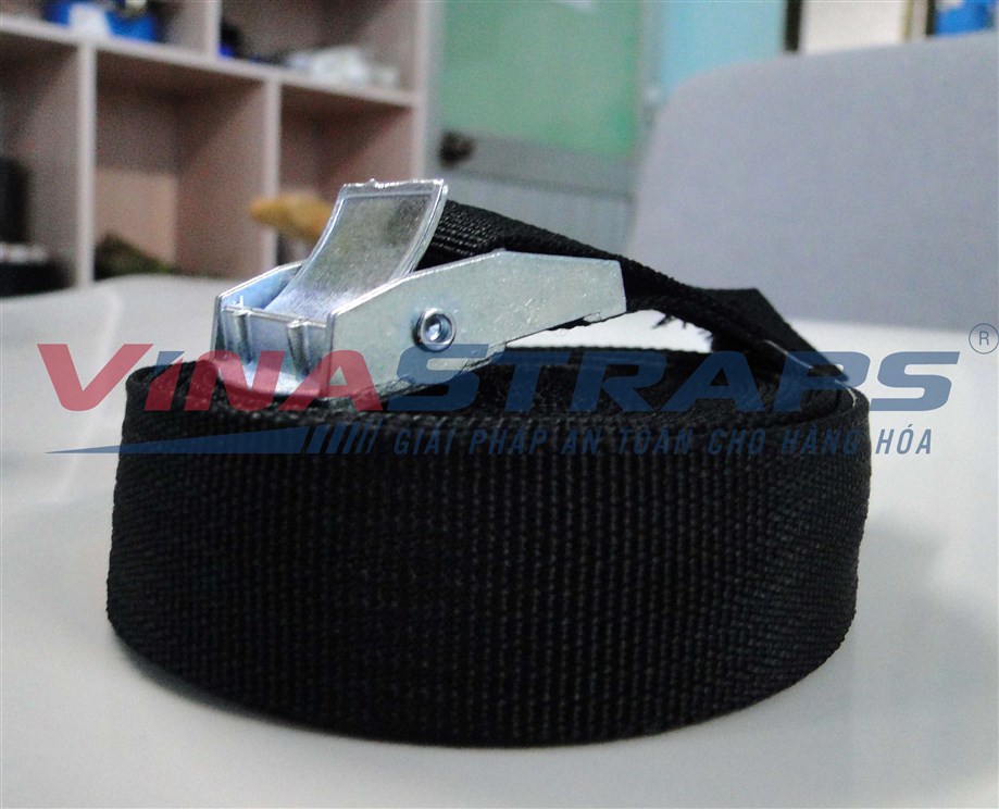 Dây chằng hàng khóa cam bản 25mmx250kgs đen không móc Dây chằng hàng khóa cam bản 25mmx250kgs đen không móc