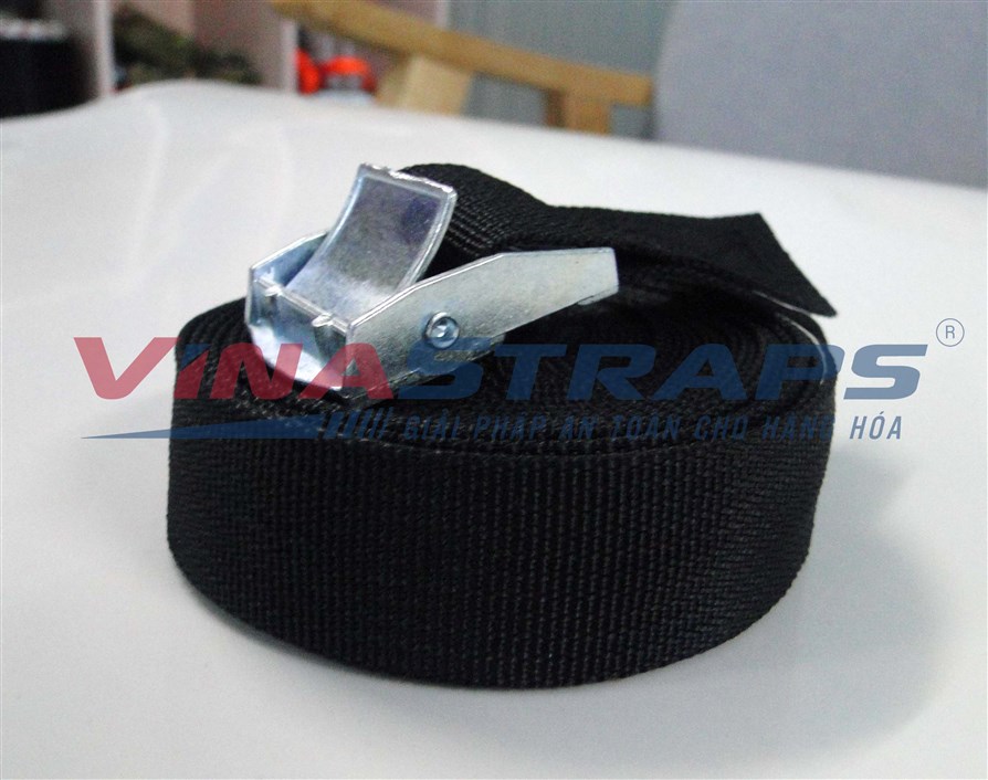 Dây chằng hàng khóa cam bản 25mmx250kgs đen không móc Dây chằng hàng khóa cam bản 25mmx250kgs đen không móc