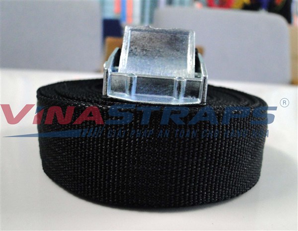 Dây chằng hàng khóa cam bản 25mmx250kgs đen không móc Dây chằng hàng khóa cam bản 25mmx250kgs đen không móc