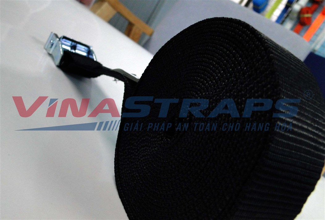 Dây chằng hàng khóa cam bản 38mmx1500kgs đen không móc Dây chằng hàng khóa cam bản 38mmx1500kgs đen không móc