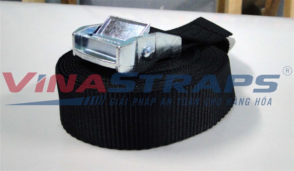 Dây chằng hàng khóa cam bản 38mmx1500kgs đen không móc Dây chằng hàng khóa cam bản 38mmx1500kgs đen không móc
