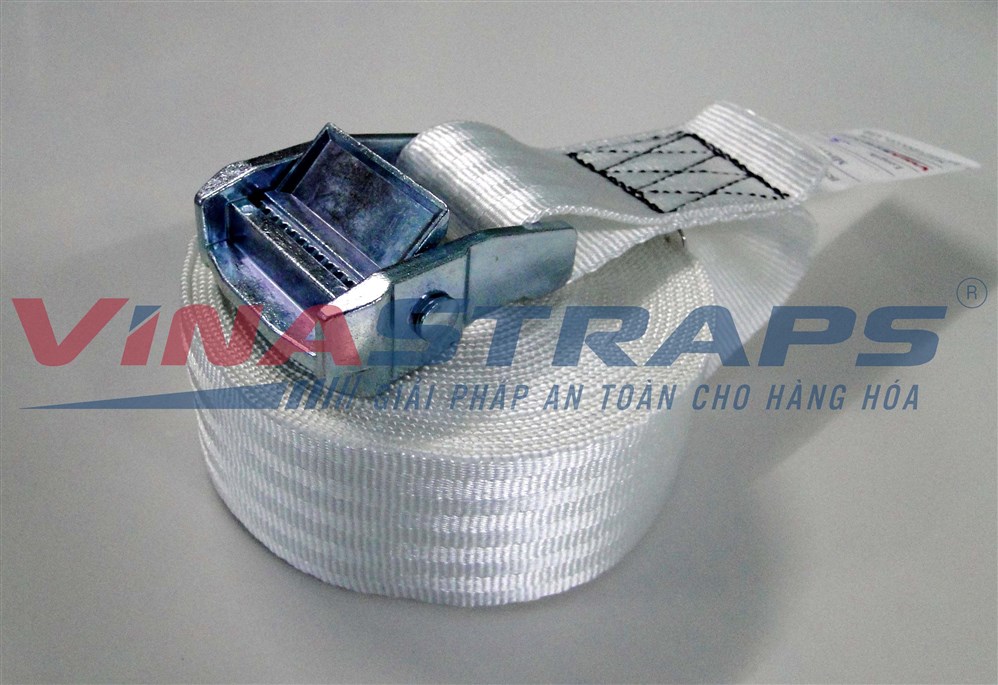 Dây chằng hàng khóa cam bản 38mmx1500kgs trắng không móc Dây chằng hàng khóa cam bản 38mmx1500kgs trắng không móc