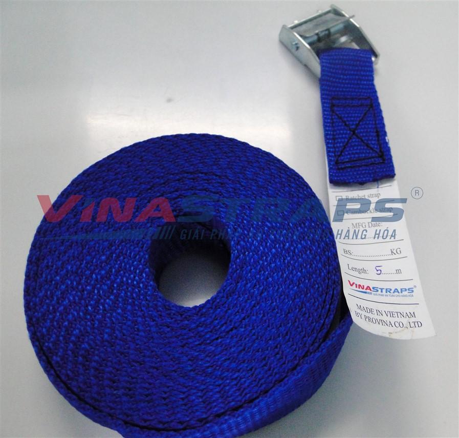 Dây chằng khóa cam bản 25mmx5m xanh không móc Dây chằng khóa cam bản 25mmx5m xanh không móc