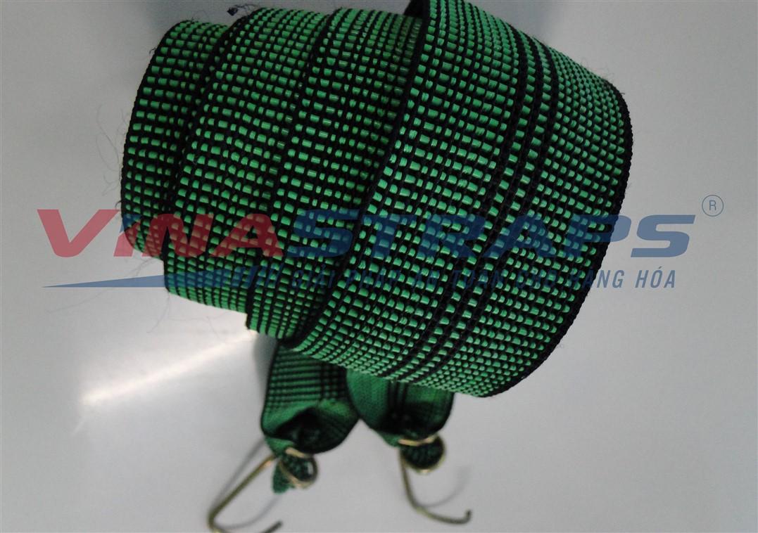 Dây thun chằng hàng bản 50mm màu xanh 2 đầu móc Dây thun chằng hàng bản 50mm màu xanh 2 đầu móc