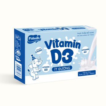 Thùng sữa dinh dưỡng tiệt trùng FIDIMILK VITAMIN D3 ít đường (48 Hộp)