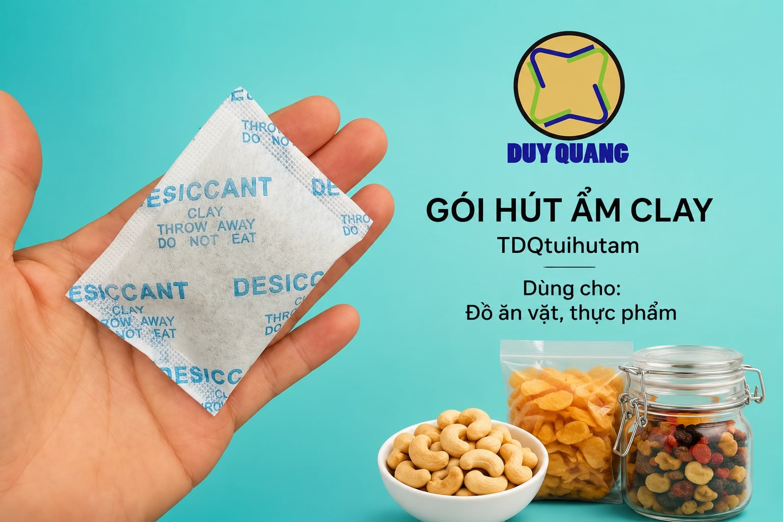 Túi hút ẩm thực phẩm Clay Desiccant dùng cho hạt điều, nông sản khô, đồ ăn vặt