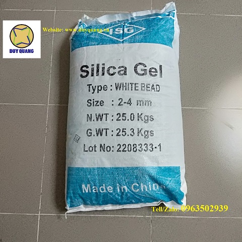 Hạt hút ẩm Silica Gel  trắng, trong-25kg/ bao
