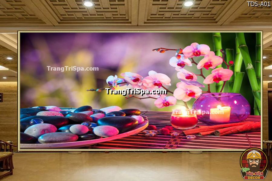 Tranh trang trí Spa với Hoa, Nến tạo cảm giác hương thơm êm dịu và thư thái Tranh trang trí Spa với Hoa, Nến tạo cảm giác hương thơm êm dịu và thư thái