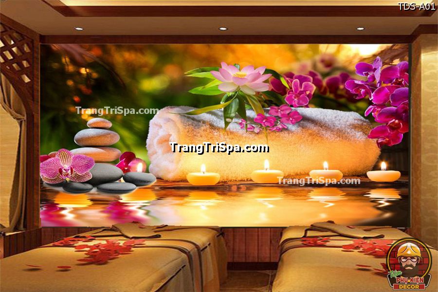 Tranh trang trí Spa với Hoa, Nến tạo cảm giác hương thơm êm dịu và thư thái Tranh trang trí Spa với Hoa, Nến tạo cảm giác hương thơm êm dịu và thư thái