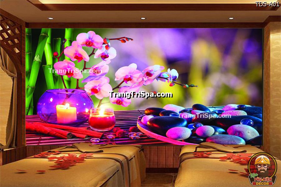 Tranh trang trí Spa với Hoa, Nến tạo cảm giác hương thơm êm dịu và thư thái Tranh trang trí Spa với Hoa, Nến tạo cảm giác hương thơm êm dịu và thư thái