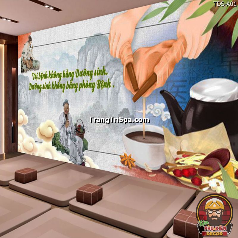 Tranh dán tường Thảo dược Đông y trang trí phòng Spa dưởng sinh độc đáo Tranh dán tường Thảo dược Đông y trang trí phòng Spa dưởng sinh độc đáo