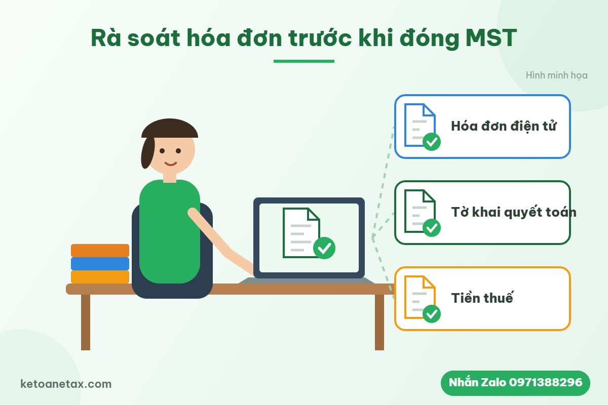 Hình minh họa kế toán rà soát hóa đơn điện tử, tờ khai và tiền thuế trước khi đóng mã số thuế