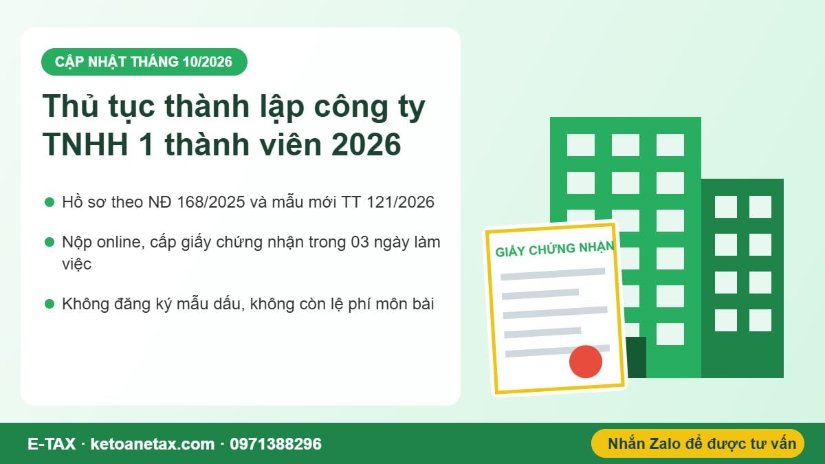 Hình minh họa thủ tục thành lập công ty TNHH một thành viên 2026