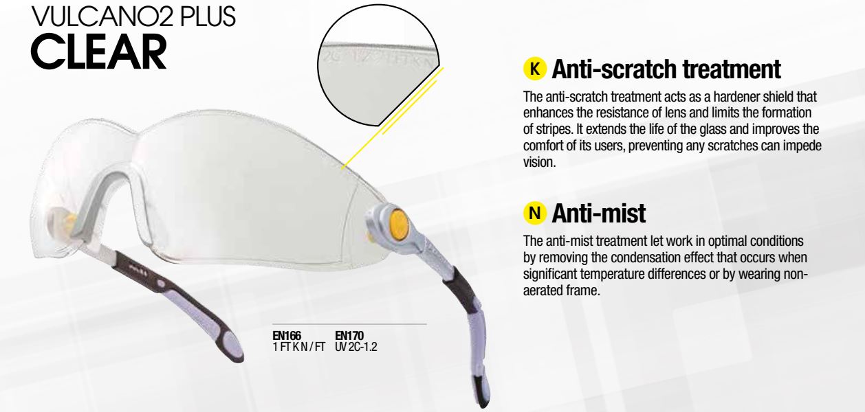 KÍNH BẢO HỘ CHỐNG TRẦY CHỐNG ĐỌNG SƯƠNG VULCANO2 PLUS CLEAR