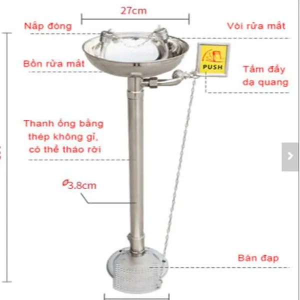 BỒN RỬA MẮT DI ĐỘNG KHẨN CẤP CHÍNH HÃNG BẰNG THÉP KHÔNG GỈ 304, CÓ CHÂN ĐẠP