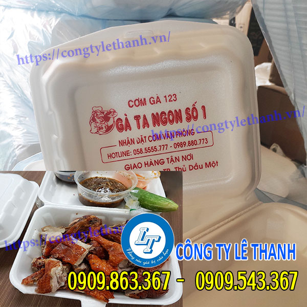 Hộp xốp đựng heo quay, vịt quay dày dặn, giá tốt nhât hộp xốp đựng gà, vịt có in thông tin quán bán