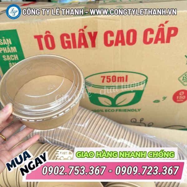 Giá sỉ tô giấy đựng salad đồ ăn mang đi in logo theo yêu cầu Tô giấy 750ml