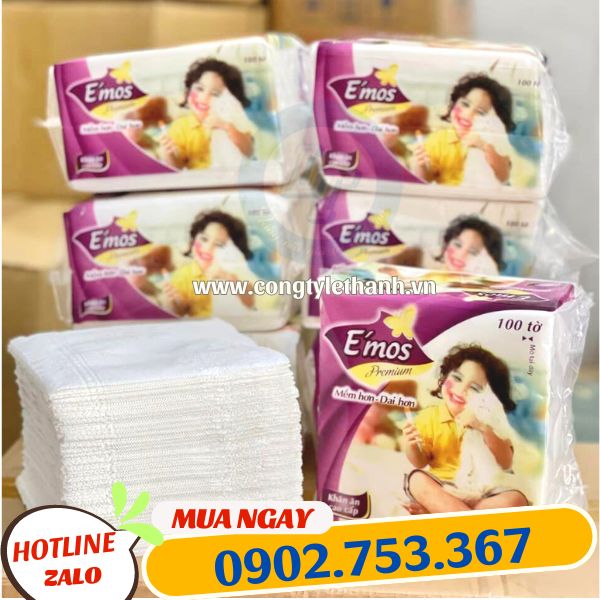 khăn giấy vuông emos giá sỉ 1 túi khăn giấy vuông e mos 100 tờ