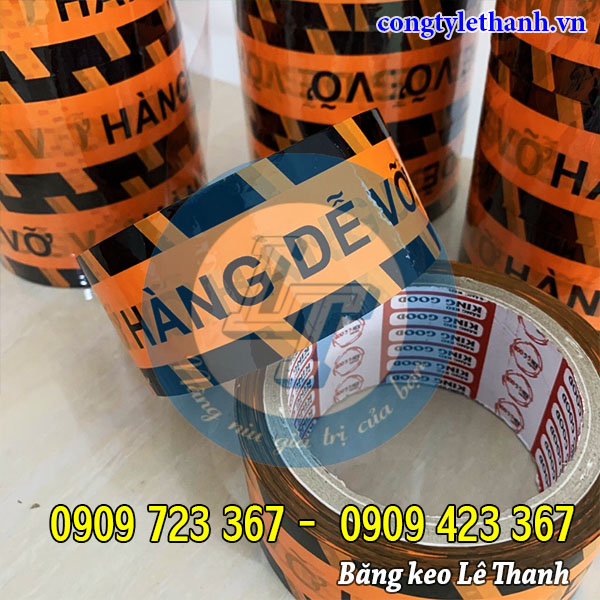 Băng keo hàng dễ vỡ TPHCM giá sỉ tận xưởng Băng keo in chữ hàng dễ vỡ, vui lòng nhẹ tay màu cam đen