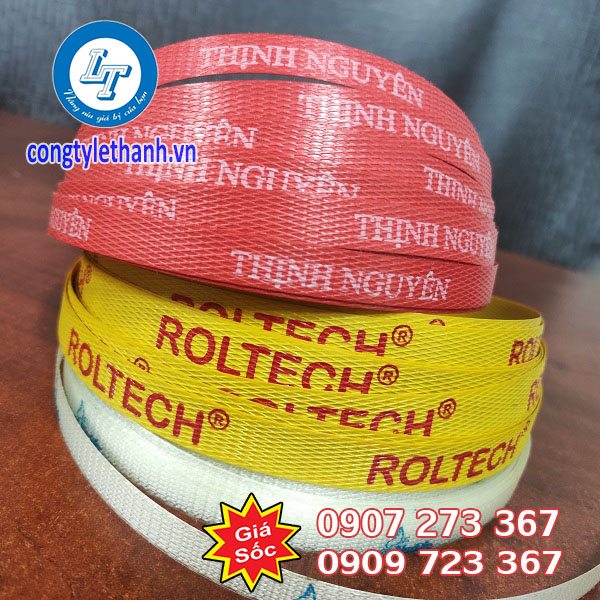 Nhận in logo, tên công công ty lên dây đai nhựa đóng thùng Dây đai in chữ công ty