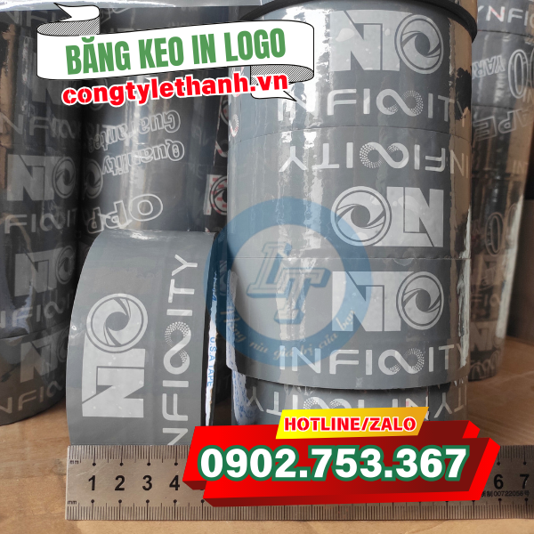 Băng keo in logo nền màu xám 5f Băng keo in logo nền màu xám 5f