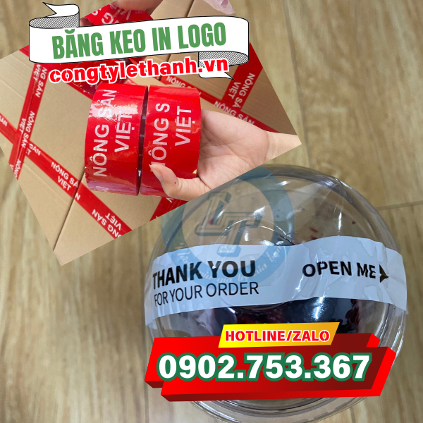 Băng keo in logo dán cố định thùng hàng, nước uống Băng keo in logo dán cố định thùng hàng, nước uống