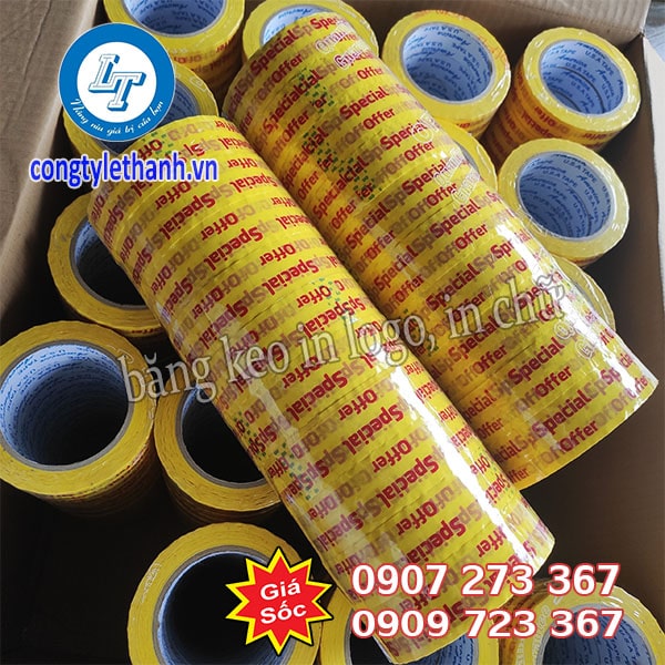 Nhận đặt băng keo in logo, in chữ tên công ty Băng keo in chữ 1f2 đóng 20 cuộn/cây