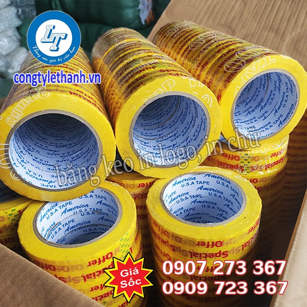 Nhận đặt băng keo in logo, in chữ tên công ty Băng keo in chữ được đóng gói chắc chắn thành cuộn