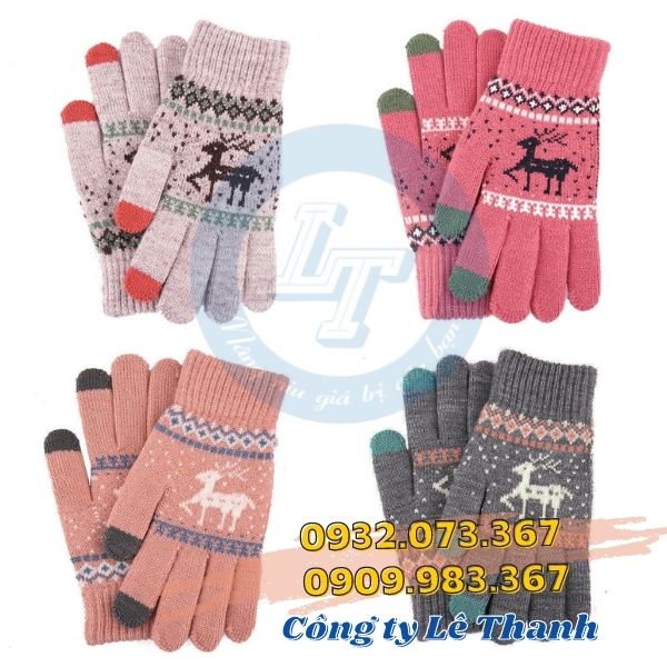 Giá sỉ bao tay len mùa đông in hình noel Bao tay len mùa đông