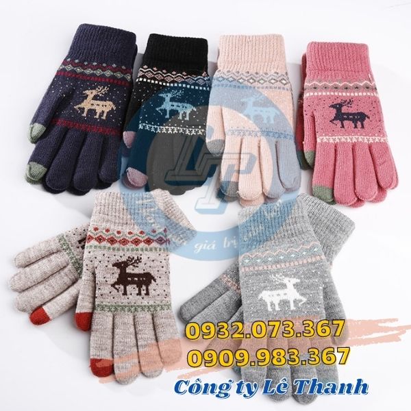 Giá sỉ bao tay len mùa đông in hình noel Bao tay len mùa đông