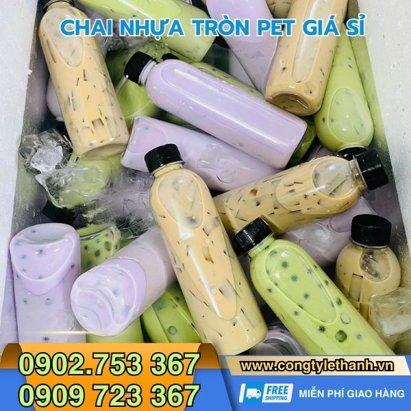Địa chỉ bán chai nhựa tròn 330ml, 500ml, 1000ml uy tín TPHCM Chai nhựa tròn đựng trà sữa tiện lợi