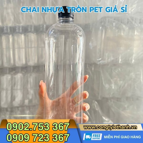 Địa chỉ bán chai nhựa tròn 330ml, 500ml, 1000ml uy tín TPHCM Chai nhựa tròn 1000ml