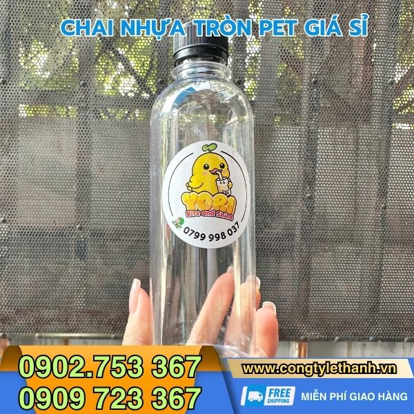 Địa chỉ bán chai nhựa tròn 330ml, 500ml, 1000ml uy tín TPHCM Nhận in thương hiệu lên chai nhựa tròn