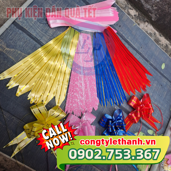 địa chỉ chuyên bán sỉ lẻ phụ kiện trang trí giỏ quà Tết Nơ cột quà tết