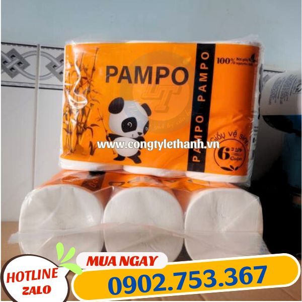 Giá sỉ giấy vệ sinh gấu trúc pampo 6 cuộn  giấy vệ sinh pampo cuộn không lõi
