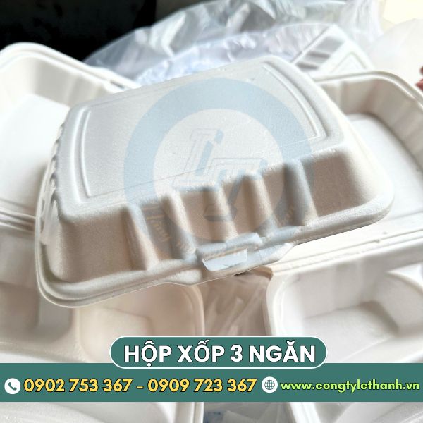 Hộp xốp 3 ngăn có nút gài chắc chắn Hộp xốp 3 ngăn có nút gài chắc chắn