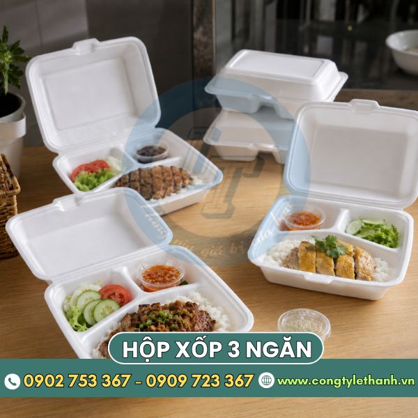 Hộp xốp 3 ngăn đựng đồ ăn đẹp mắt Hộp xốp 3 ngăn đựng đồ ăn đẹp mắt