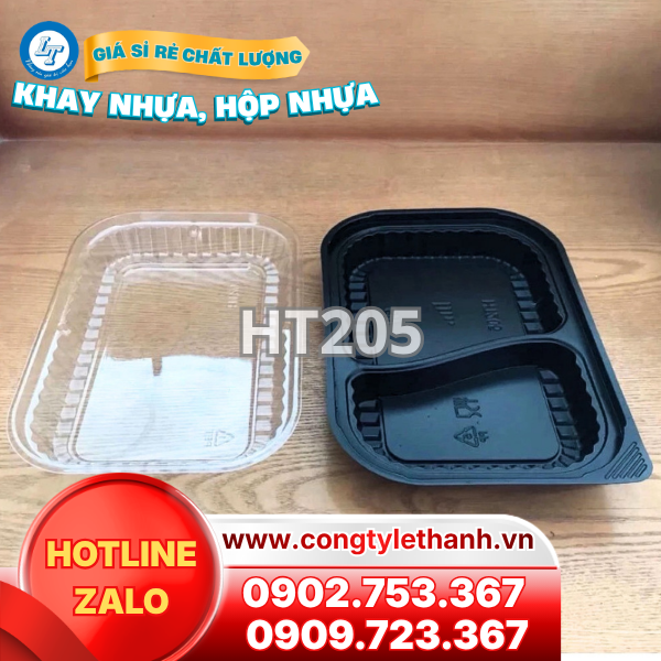 Bán sỉ hộp nhựa, khay nhựa đế đen đựng thực phẩm giá tốt Hộp nhựa đế đen vuông nắp trong 2 ngăn