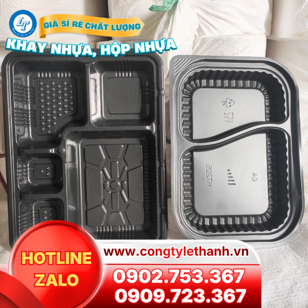 Bán sỉ hộp nhựa, khay nhựa đế đen đựng thực phẩm giá tốt Khay nhựa đế đen JH23 và HT205