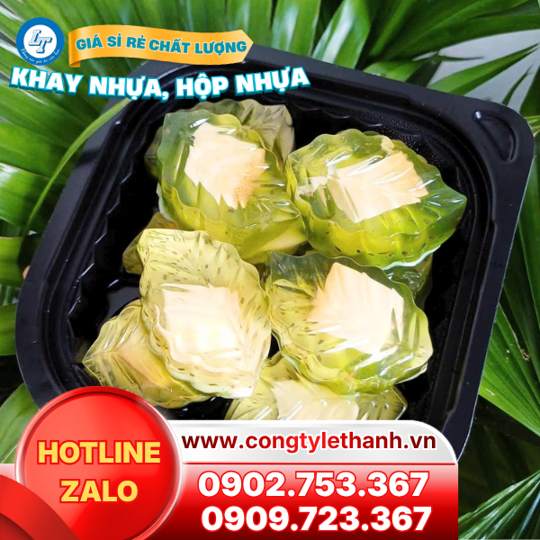Bán sỉ hộp nhựa, khay nhựa đế đen đựng thực phẩm giá tốt Hộp nhựa đế đen vuông đựng rau câu
