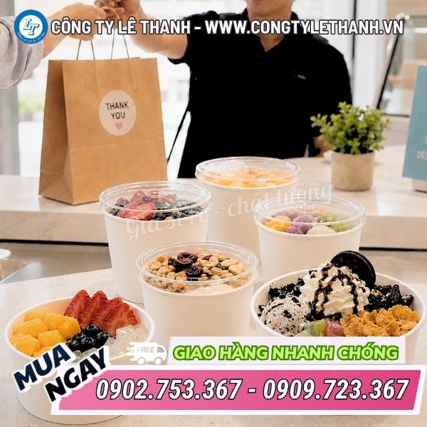 Ly giấy đựng kem giá sỉ nhiều size, nhận in theo yêu cầu Ly giấy có nắp đậy tiện lợi mang đi
