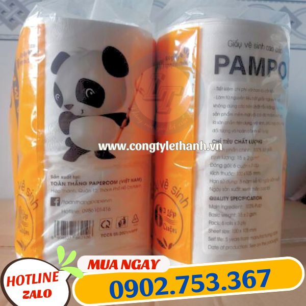 Giá sỉ giấy vệ sinh gấu trúc pampo 6 cuộn  quy cách đóng gói giấy vệ sinh pampo cuộn