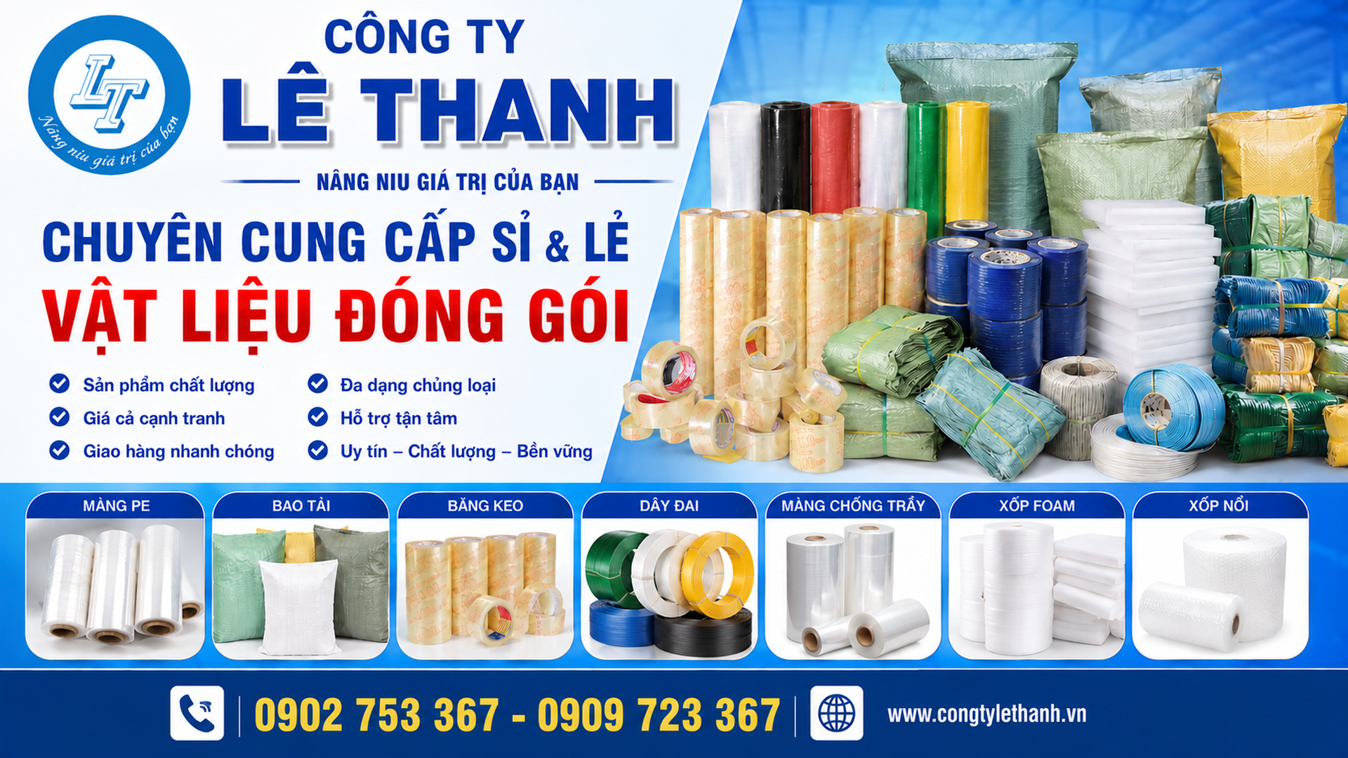 LÊ THANH CUNG CẤP ĐA DẠNG CÁC VẬT LIỆU ĐÓNG GÓI