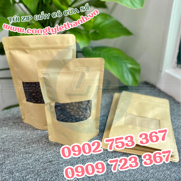 Tuí zip giấy có cửa sổ đựng các loại hạt khô Tuí zip giấy có cửa sổ đựng các loại hạt khô
