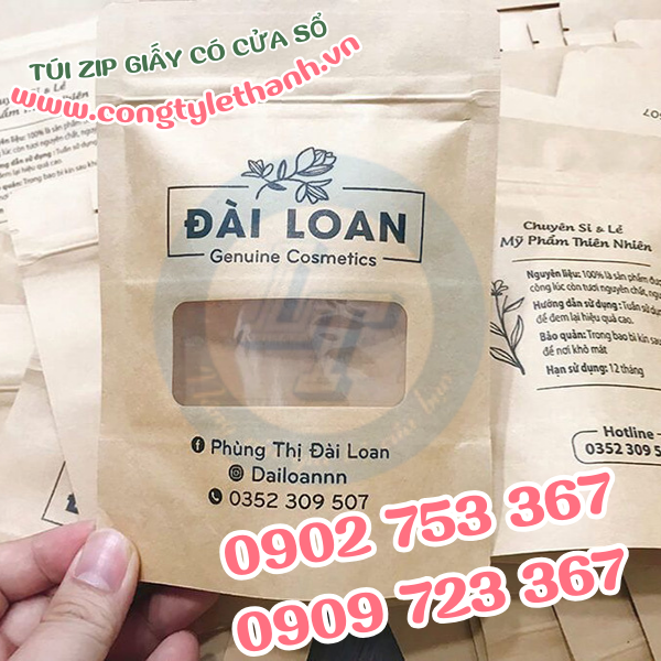 Túi zip giấy có cửa sổ in chữ theo yêu cầu Túi zip giấy có cửa sổ in chữ theo yêu cầu